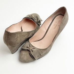 KATE SPADE New York Whitlee Portabella Suede Leather Bow Wedges, Size 10